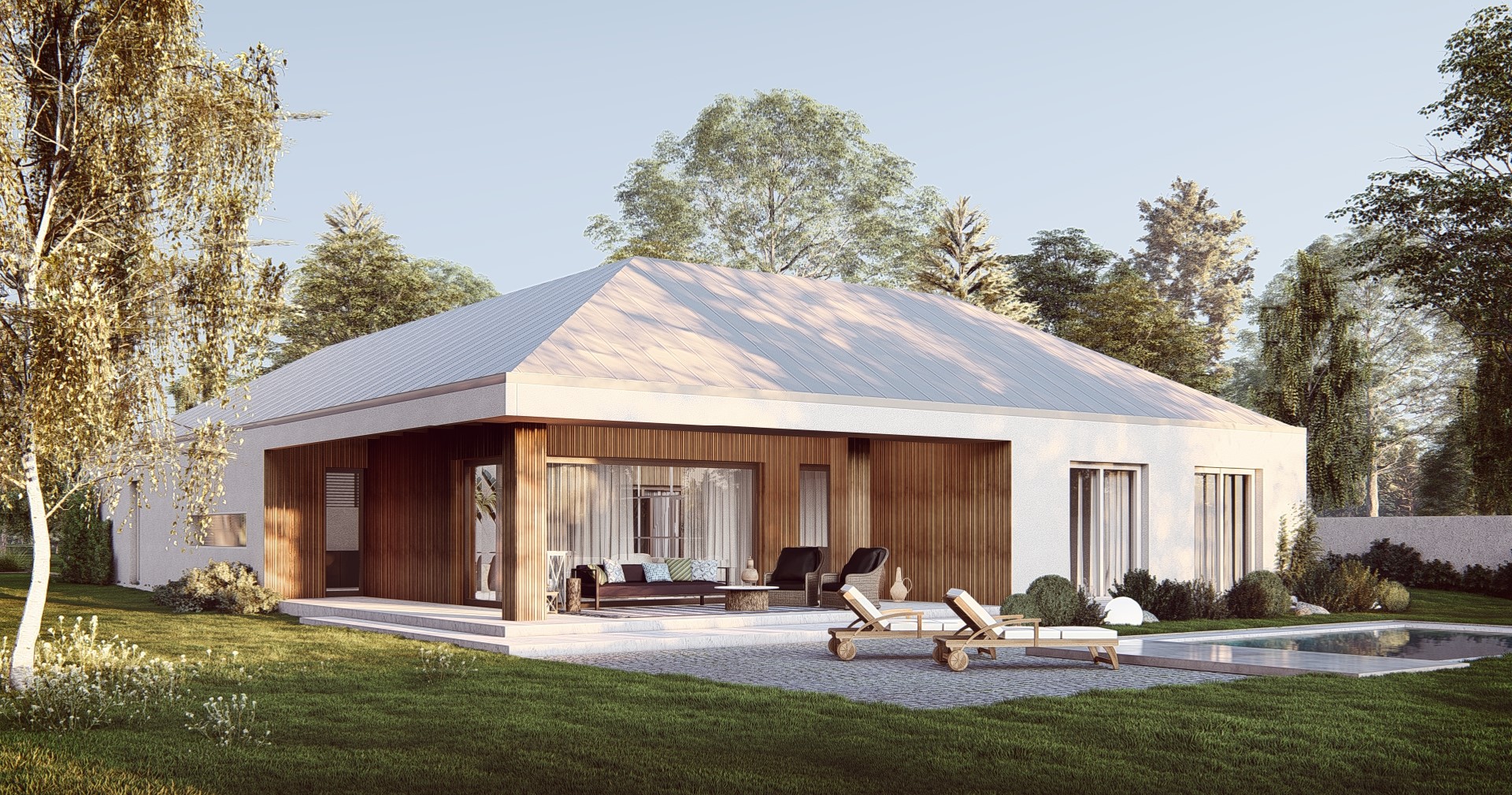 Projekt Stodoła z Patio Elewacja ogrodowa