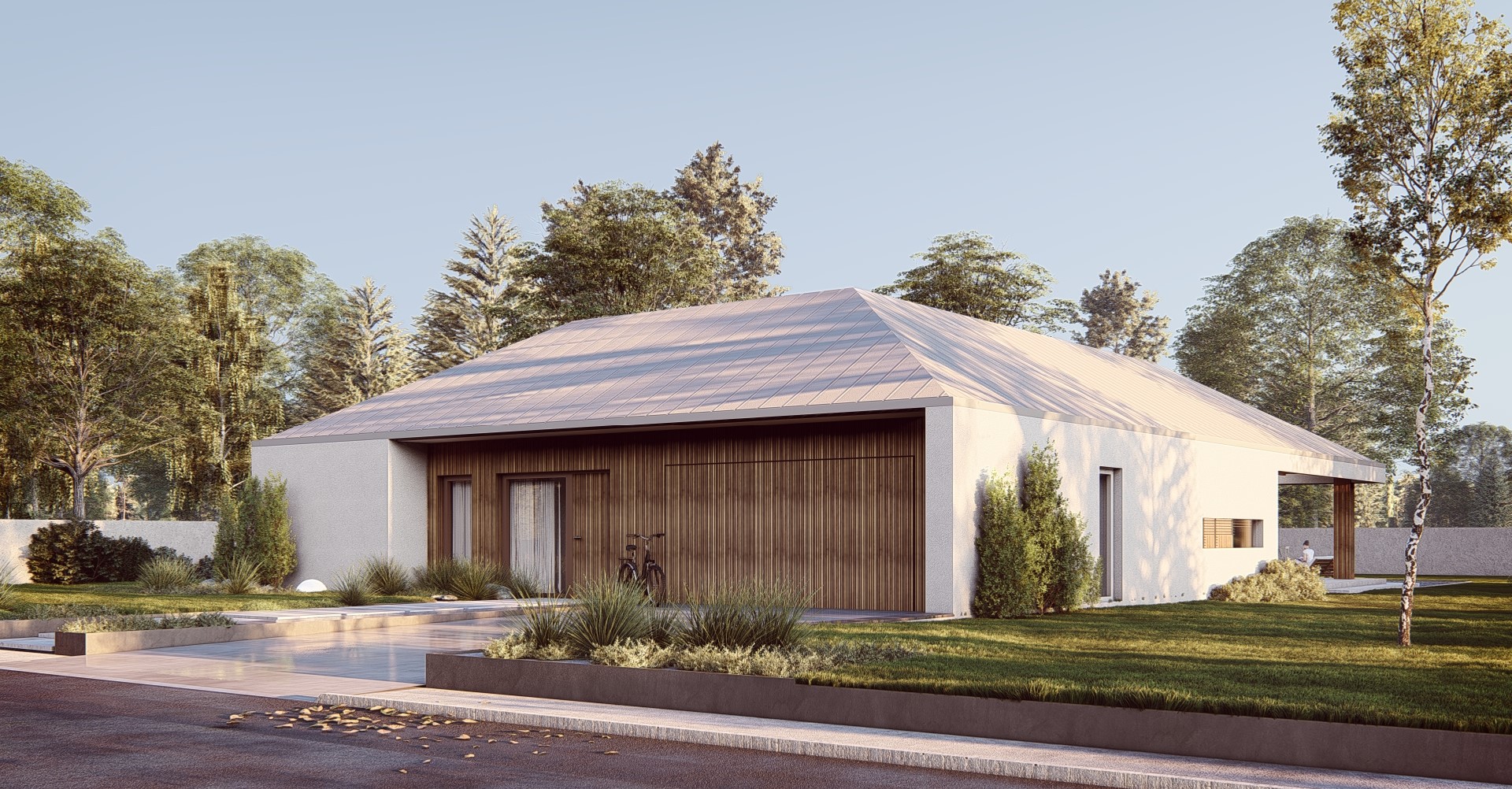 Projekt Stodoła z Patio Elewacja z podjazdu