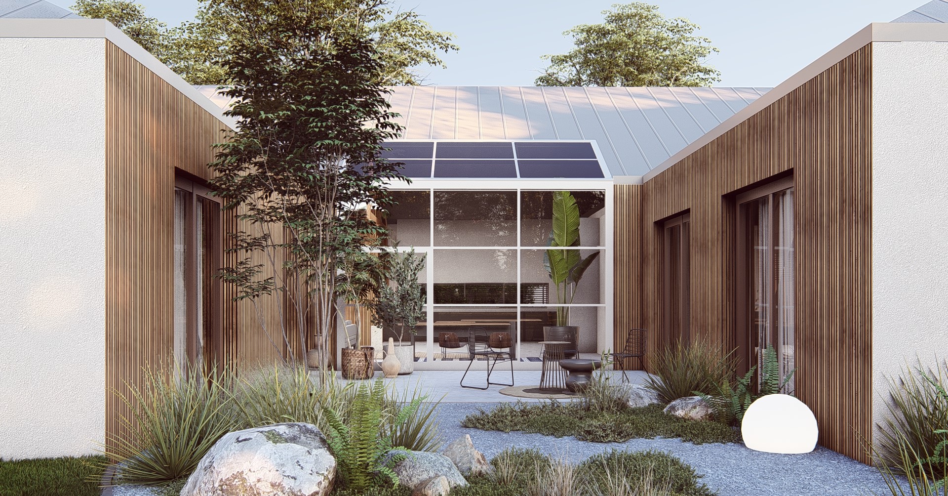 Projekt Stodoła z Patio Wewnętrzne Patio