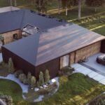 projekt stodoła z Patio aksonometria ciemna elewacja