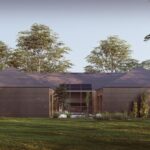 projekt stodoła z Patio atrium ciemna elewacja