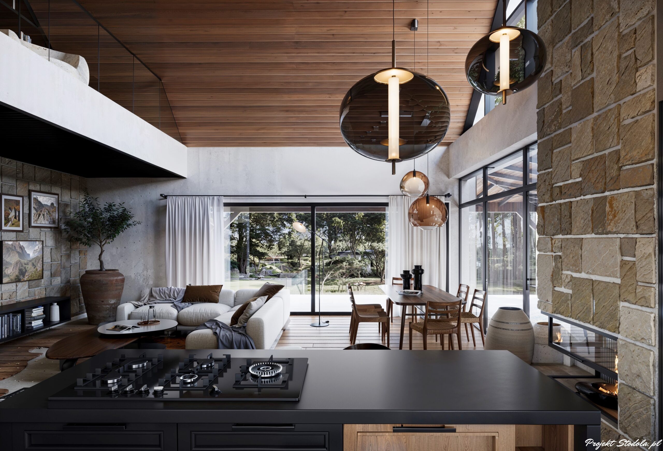 Modern Farmhouse Salon, otwarta kuchnia i jadalnia podstawa