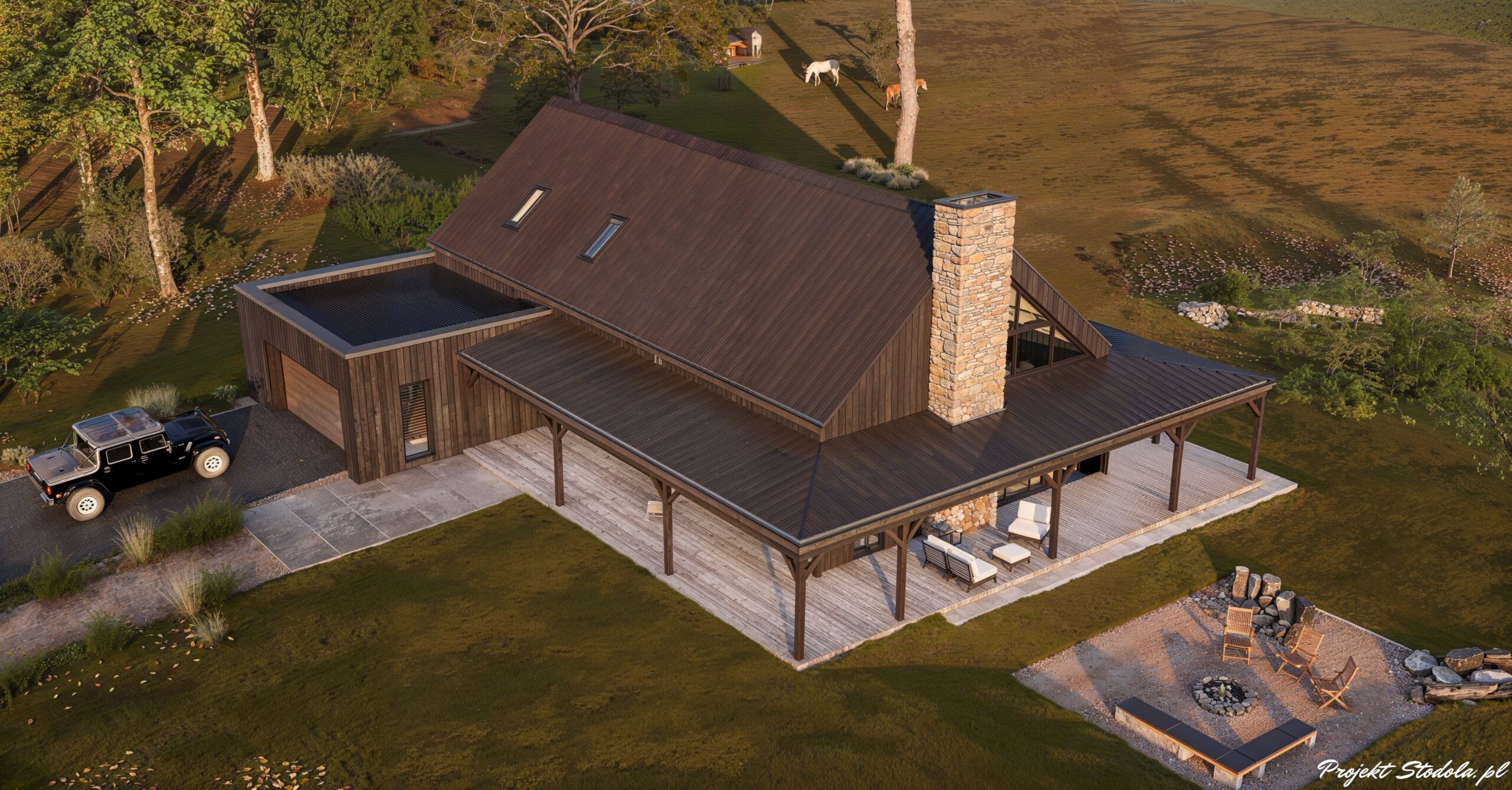 Projekt Stodoła Modern Farmhous aksonometria podstawa