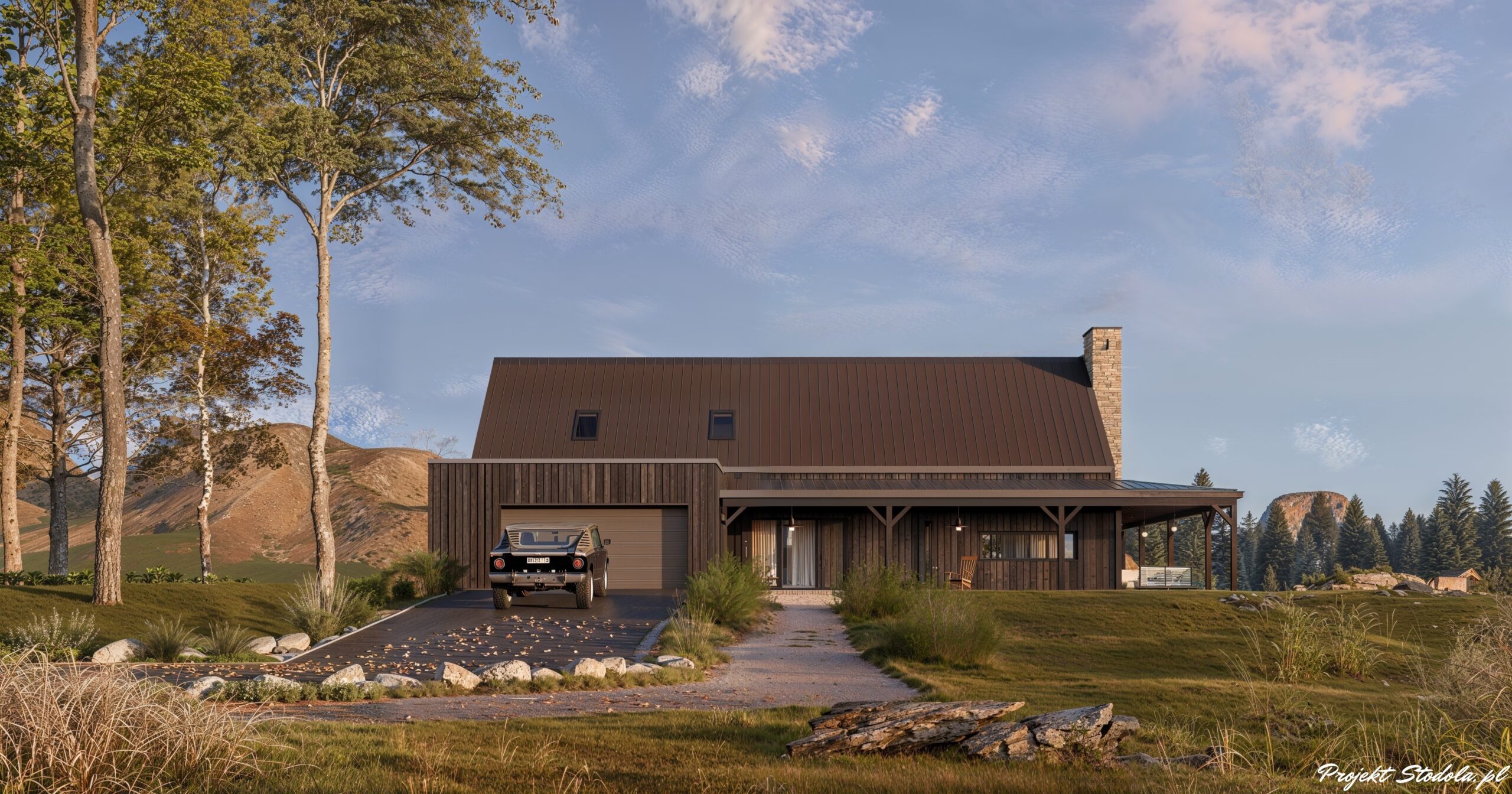 Projekt Stodoła Modern Farmhous elewacja frontowa podstawa