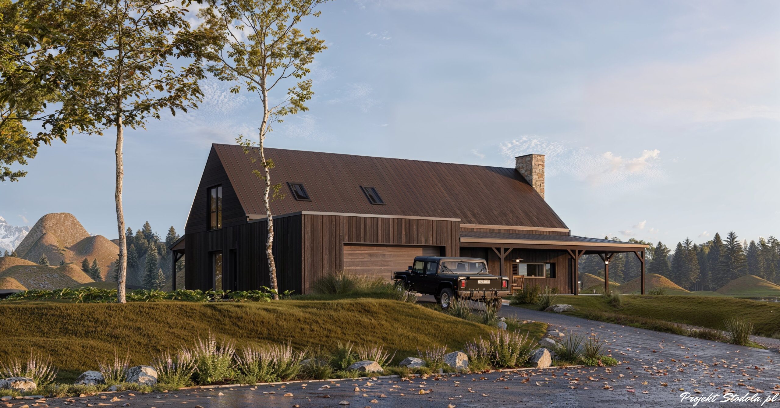 Projekt Stodoła Modern Farmhous perspektywa frontowa podstawa