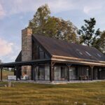 Projekt Stodoła Modern Farmhous perspektywa ogrodowa podstawa