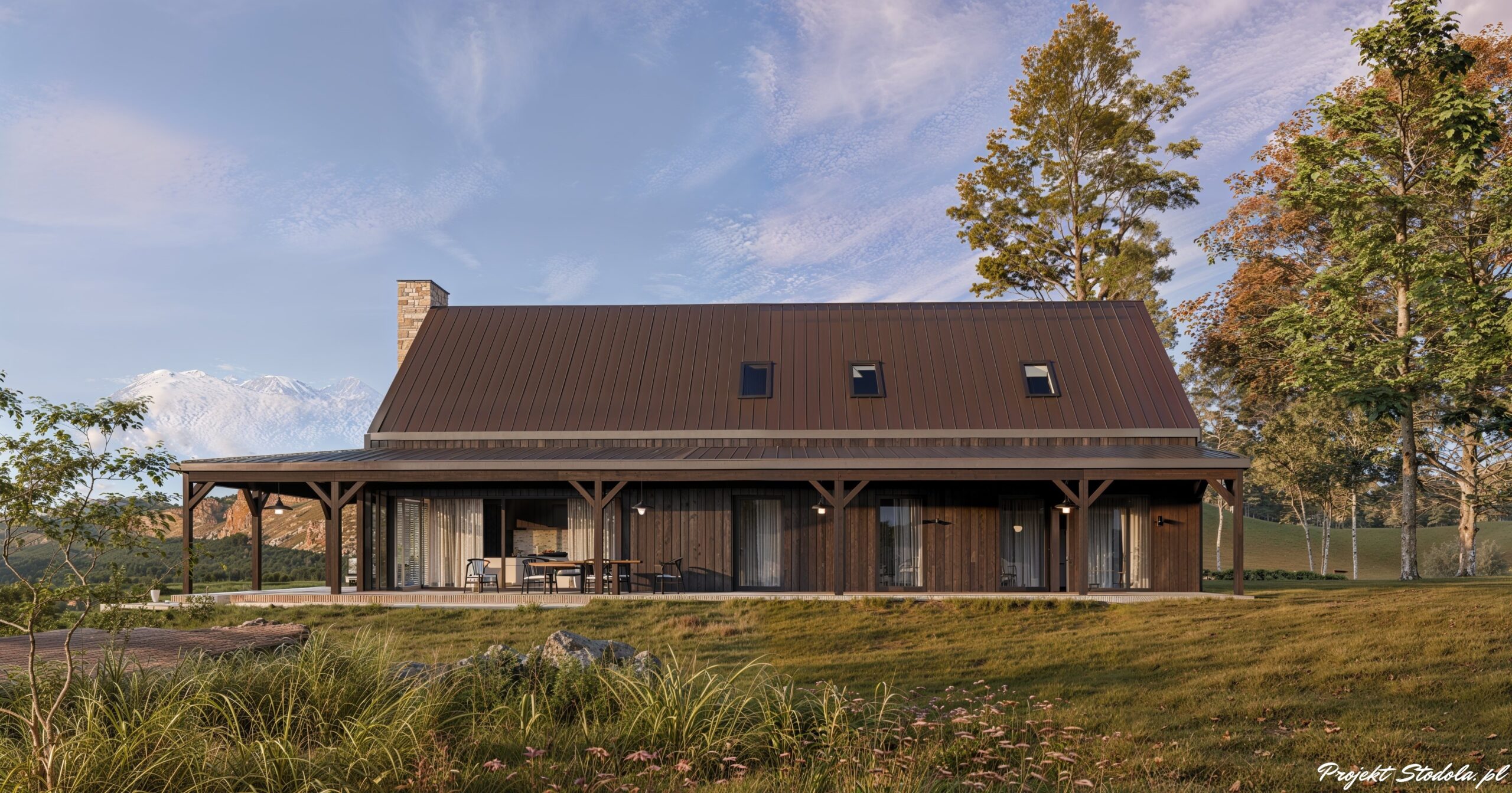 Projekt Stodoła Modern Farmhous weranda od ogrodu podstawa