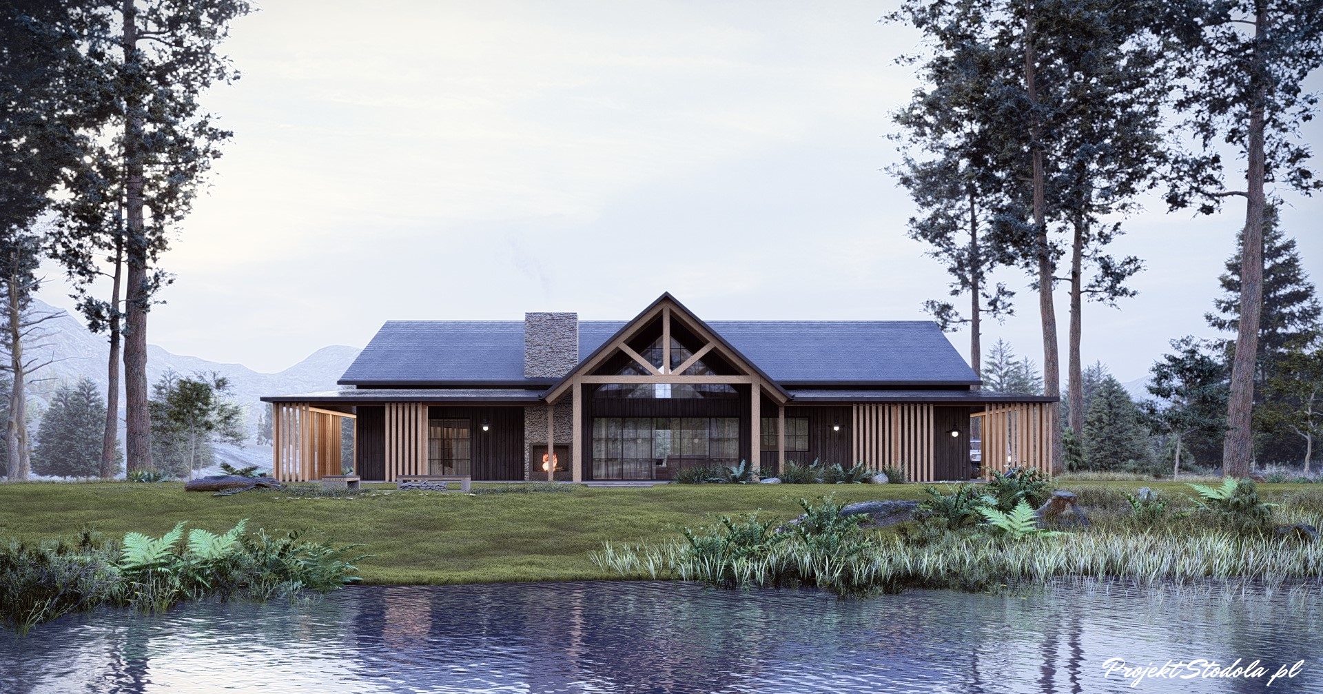 Projekt Stodoła FarmHouse elewacja ogrodowa