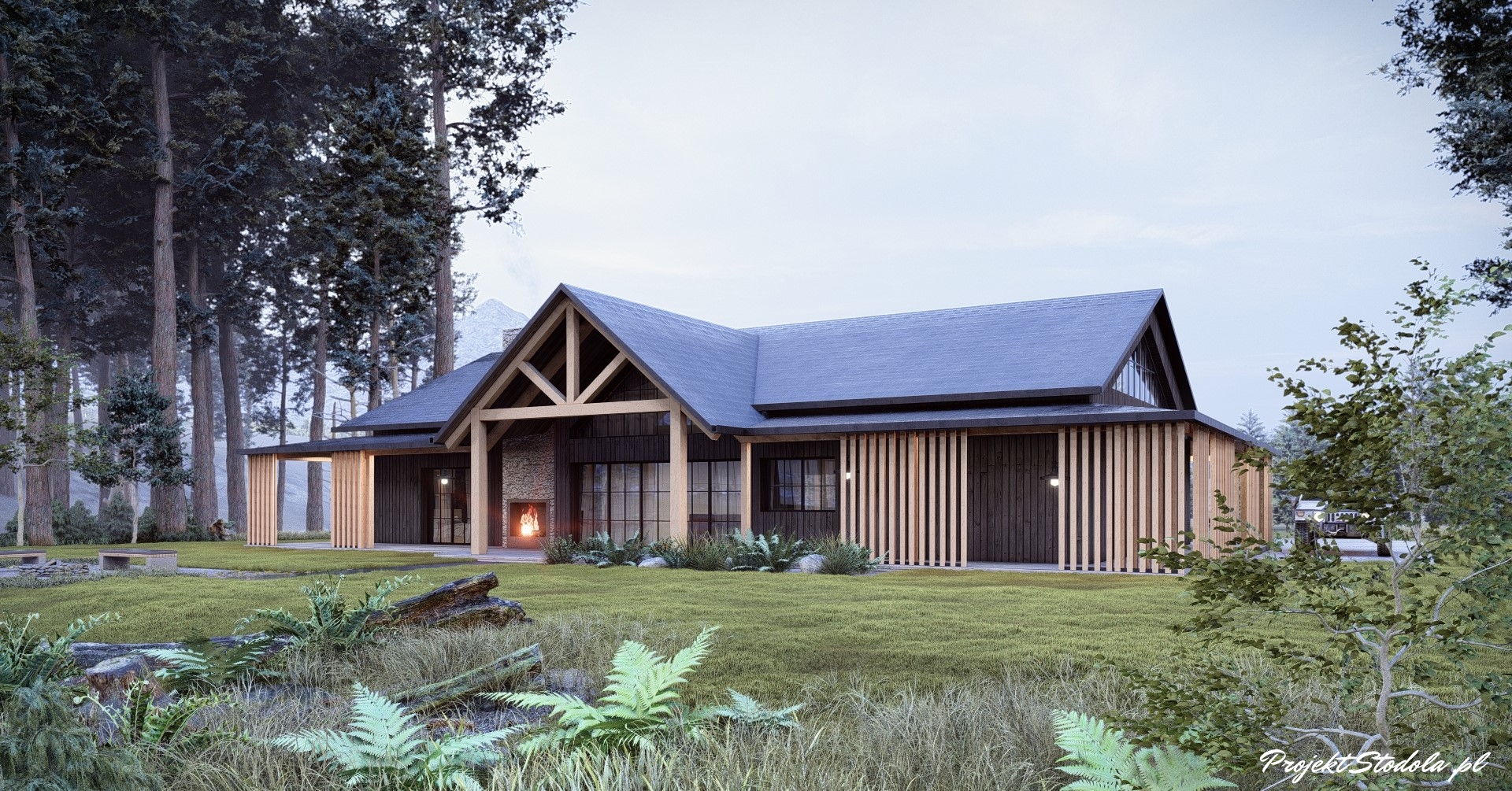 Projekt Stodoła FarmHouse widok ogród