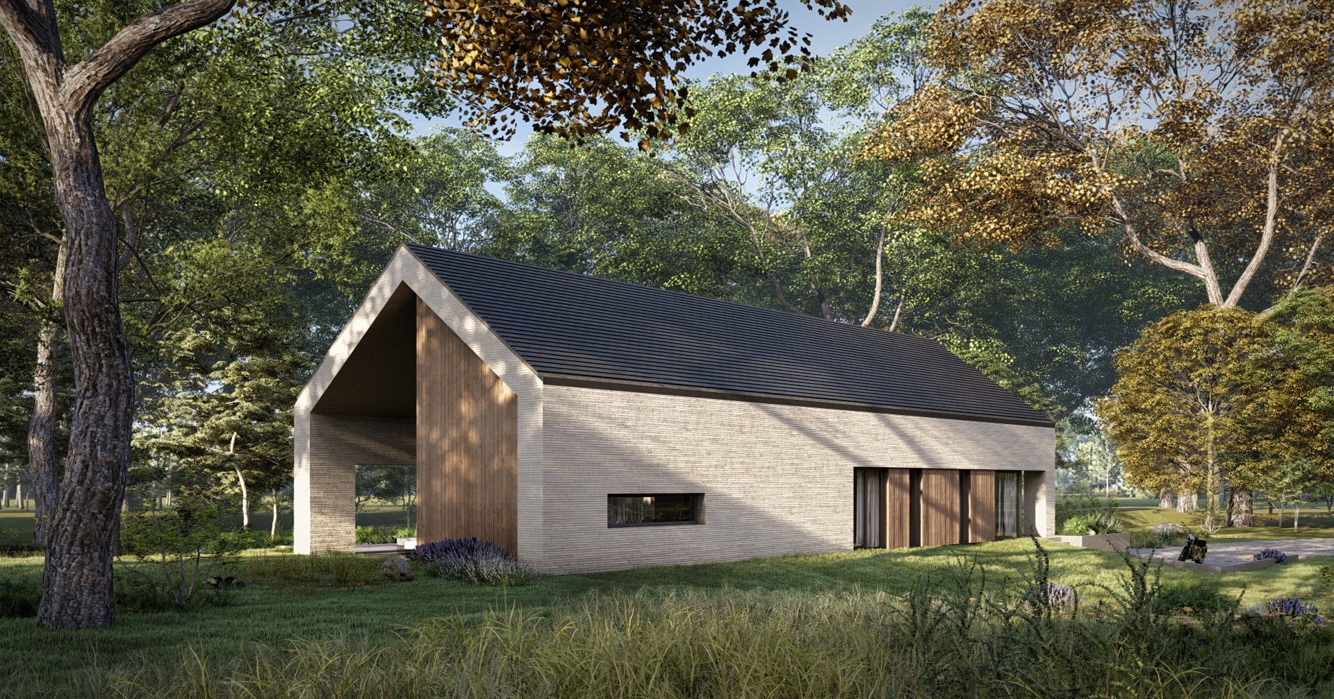 PROJEKT STODOŁA SOLO BIS FRONT perspektywa z ogrodu 2 wersja podstawowa