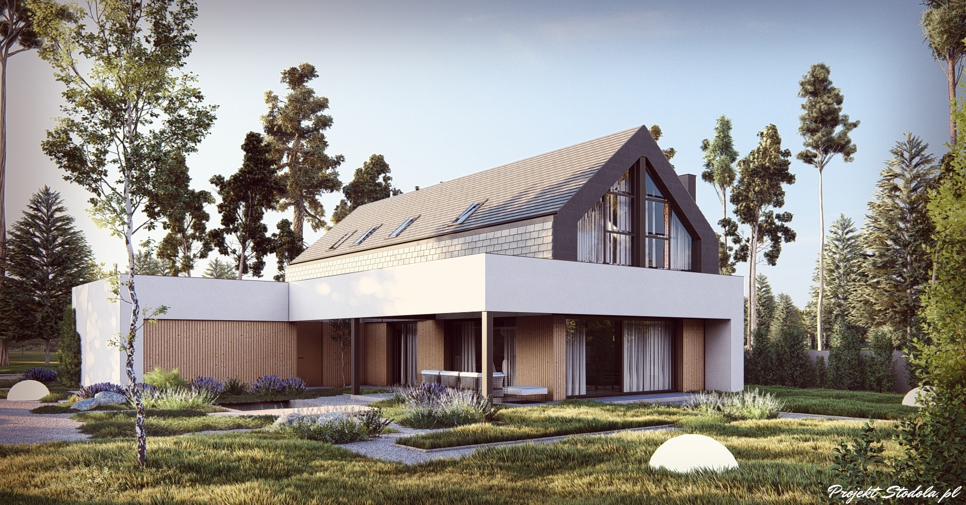 Projekt Stodoła Comfort + Perspektywa ogrodowa