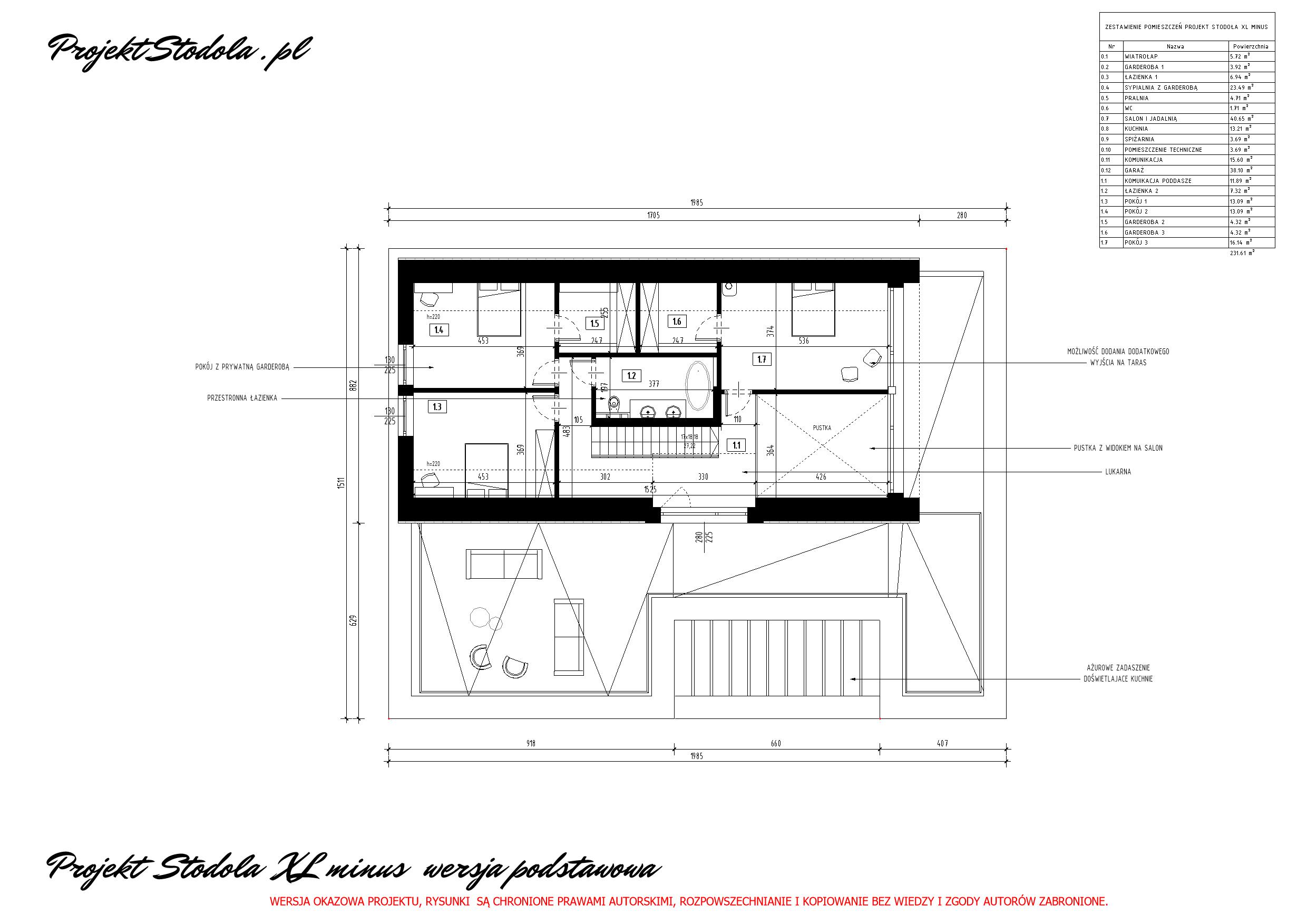 PROJEKT STODOŁA XL- WERSJA PODSTAWOWA PODDASZE